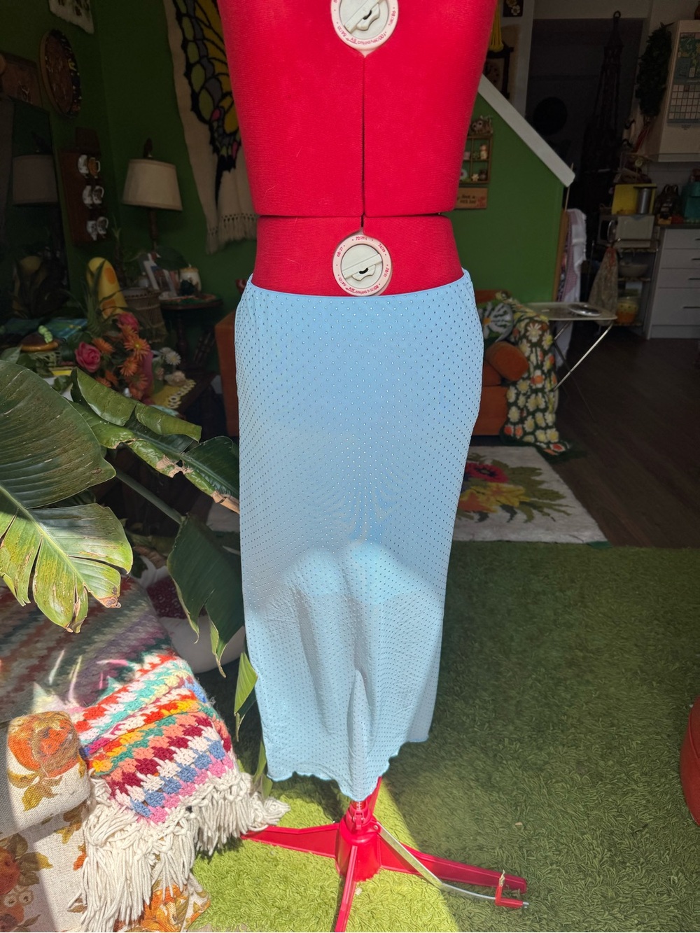 Light Blue Knit Midi Skirt